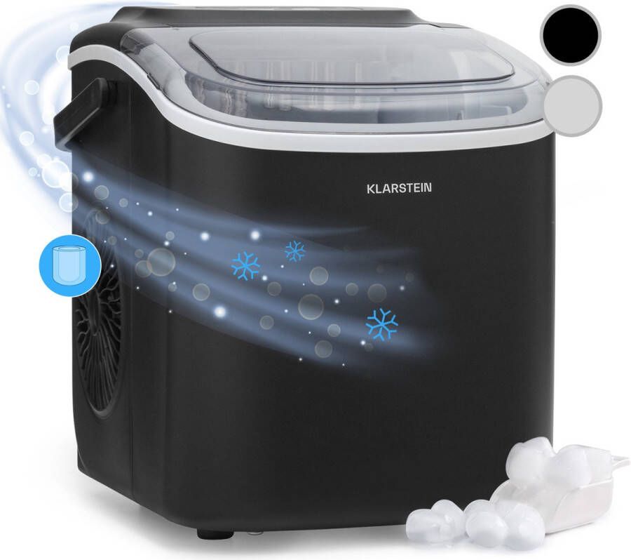 Klarstein ijsblokjesmachine voor thuis kamperen gastronomie snelle mini ijsblokjesmachine klein professionele ijsmaker voor grote en kleine ijsblokjes zelfreinigend 1 -3 liter watertank 12 kg ijs in 24 uur Zwart