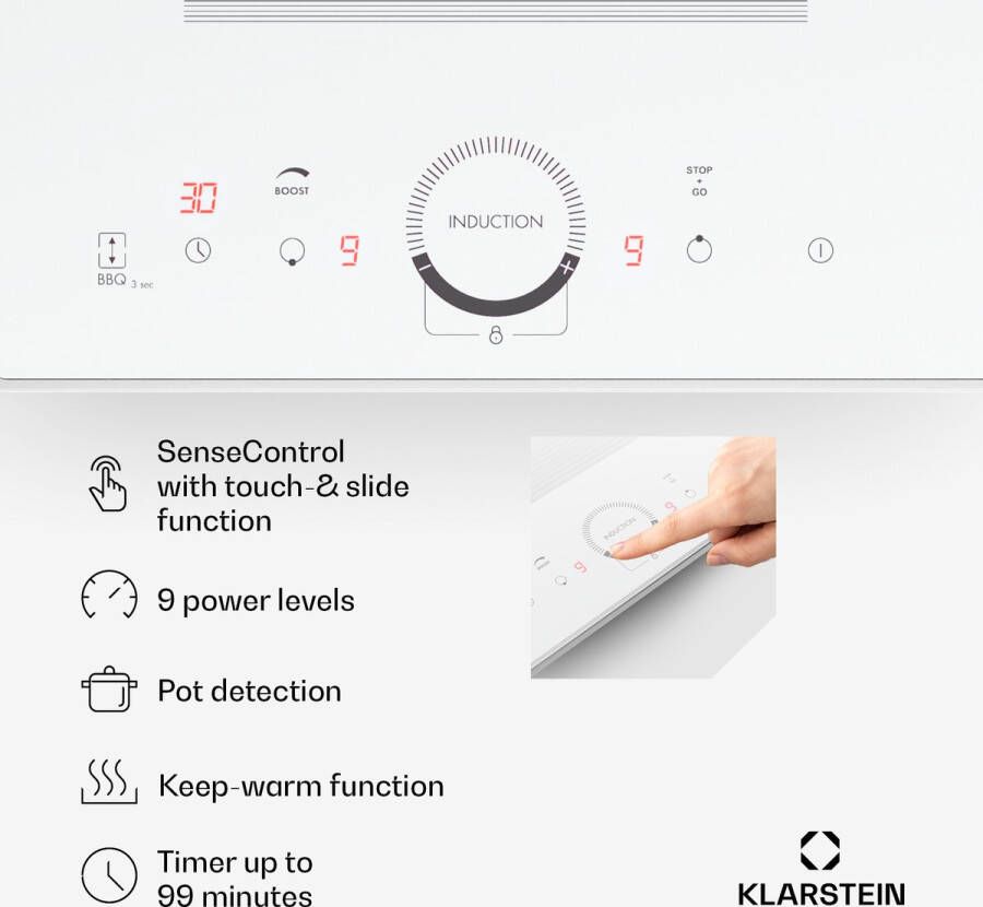 Klarstein Inductiekookplaat 2 Platen Inbouw Inductiekookplaat Met 2 Kookplaten 3500 Watt Inductiekookplaat Met Tiptoetsbediening & Timer Efficiënte Elektrische Inductiekookplaat Wit - Foto 4