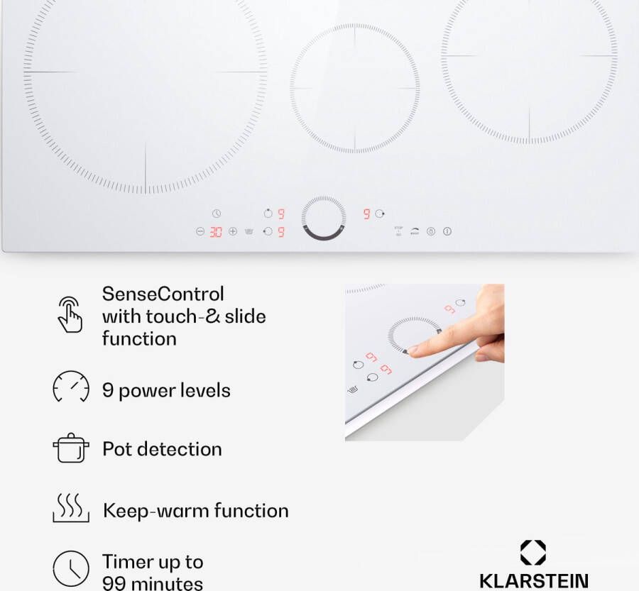 Klarstein Inductiekookplaat 3 Platen Inbouw Inductiekookplaat Met 3 Kookplaten 7000 Watt Inductiekookplaat Met Aanraakscherm & Timer Efficiënte Elektrische Inductiekookplaat Wit