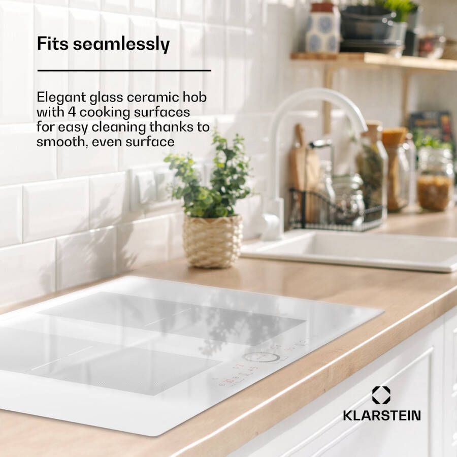 Klarstein Inductiekookplaat 4 Platen Inbouw Inductiekookplaat Met 4 Kookplaten 7000 Watt Inductiekookplaat Met Tiptoetsbediening & Timer Efficiënte Elektrische Inductiekookplaat Wit