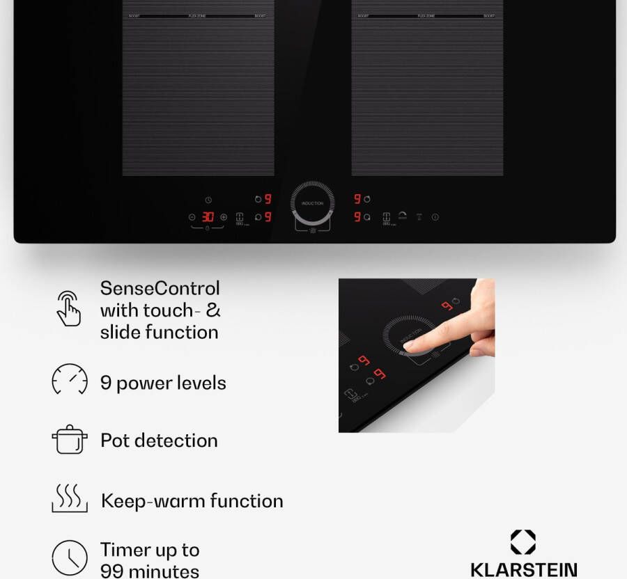 Klarstein Inductiekookplaat 4 Platen Inbouw Inductiekookplaat Met 4 Kookplaten 7000 Watt Inductiekookplaat Met Tiptoetsbediening & Timer Efficiënte Elektrische Inductiekookplaat Zwart - Foto 3