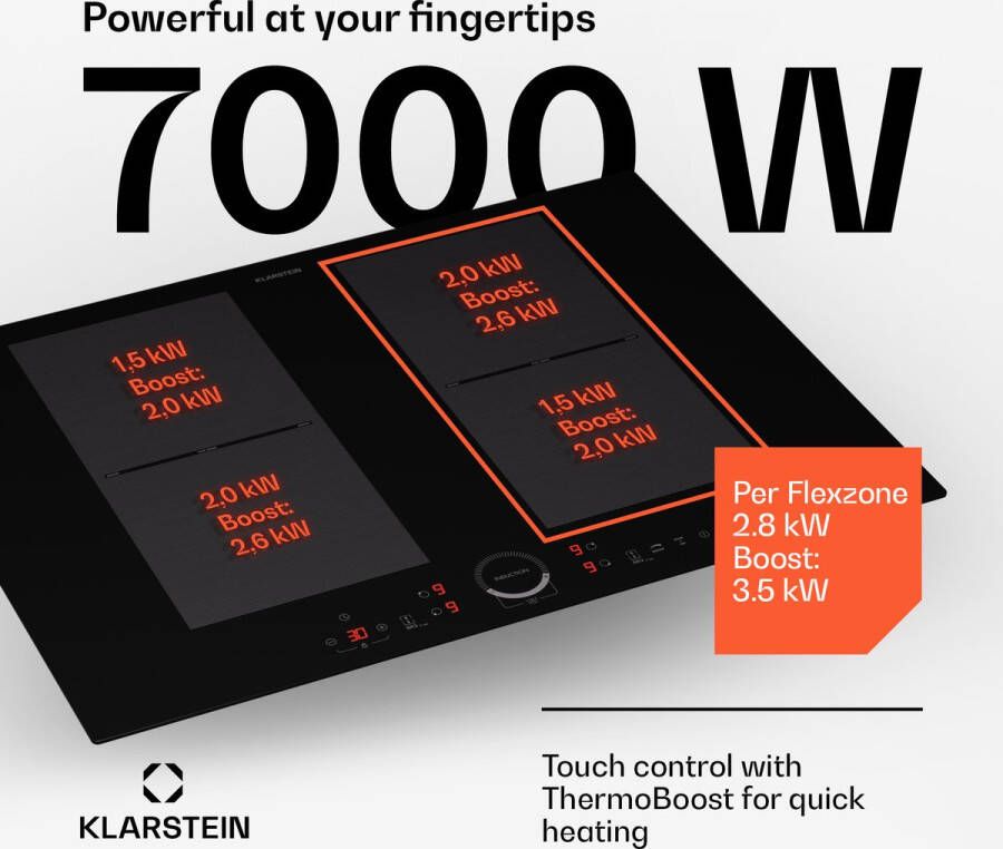 Klarstein Inductiekookplaat Glaskeramische Kookplaat 7000W Inductiekookplaat Met 4 Platen Inbouw Inductiekookplaat Met Tiptoetsbediening En Timer Moderne Kookplaten Met Oververhittingsbeveiliging Zwart - Foto 4