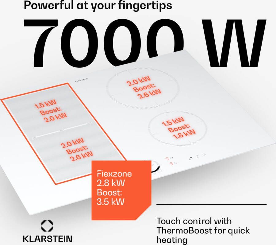 Klarstein Inductiekookplaat Glaskeramische Kookplaat 7000W Inductiekookplaat Met 4 Platen Ingebouwde Inductiekookplaat Met Aanraakbediening En Timer Moderne Kookplaten Met Oververhittingsbeveiliging Wit - Foto 2
