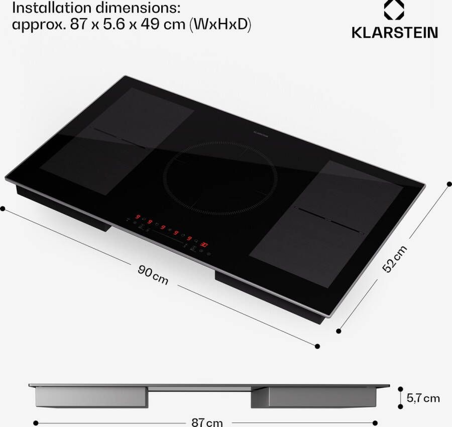 Klarstein Inductiekookplaat Keramische Kookplaat Van Glas 7000W Inductiekookplaat Met 4 Platen Inbouw Inductiekookplaat Met Aanraakscherm En Timer Moderne Kookplaten Met Oververhittingsbeveiliging Zwart - Foto 3
