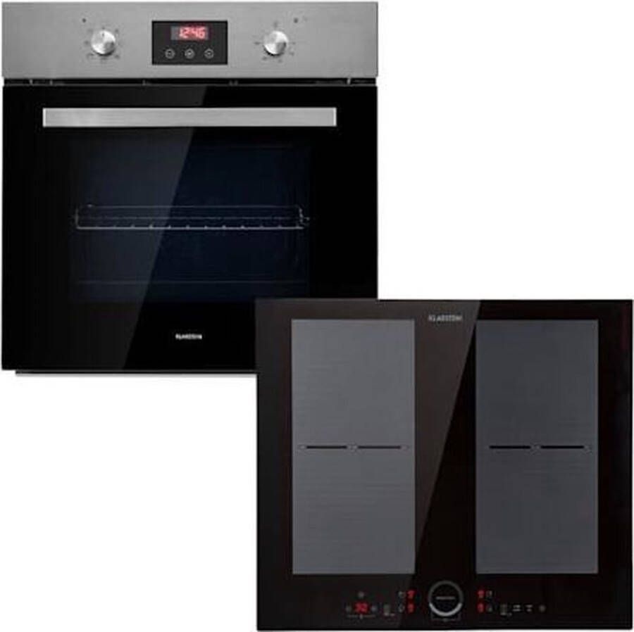 Klarstein Kalahari Delicatessa Set : inbouwoven en inductie kookplaat met glaskeramiek oppervlak zwart rvs