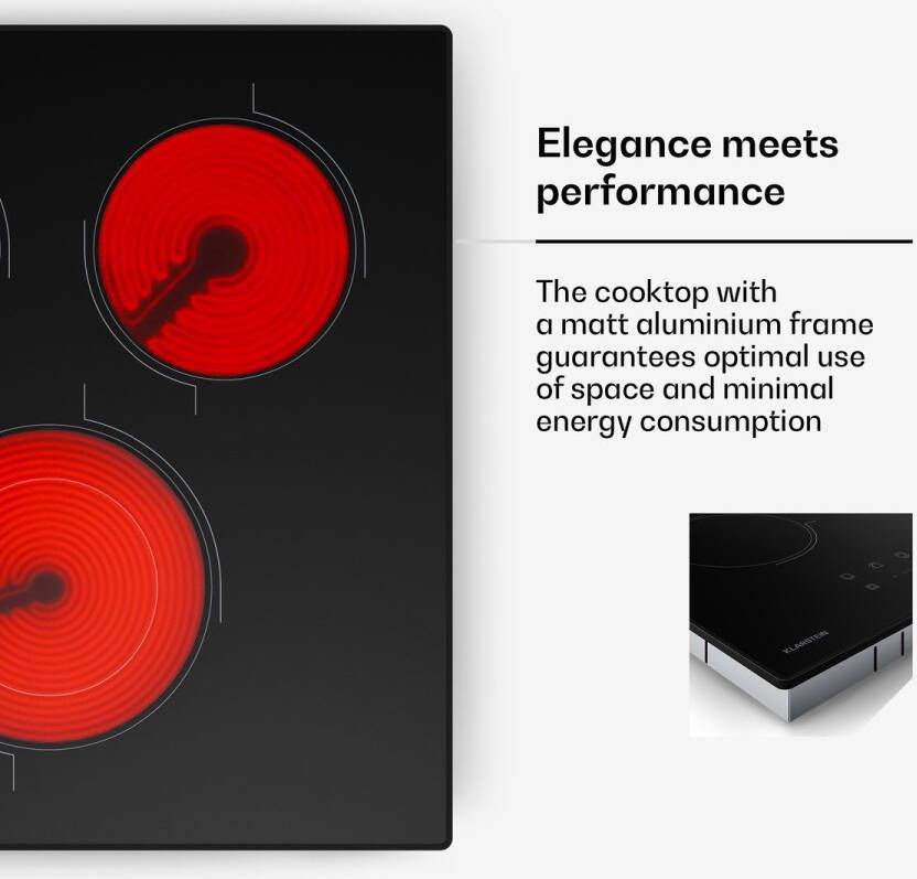 Klarstein keramische kookplaat 45 cm smalle 3-zone VTC-kookplaat met touchslider 4100 W dubbele zone timer en kinderslot elektrische kookplaat met glazen oppervlak voor moderne keukens - Foto 3