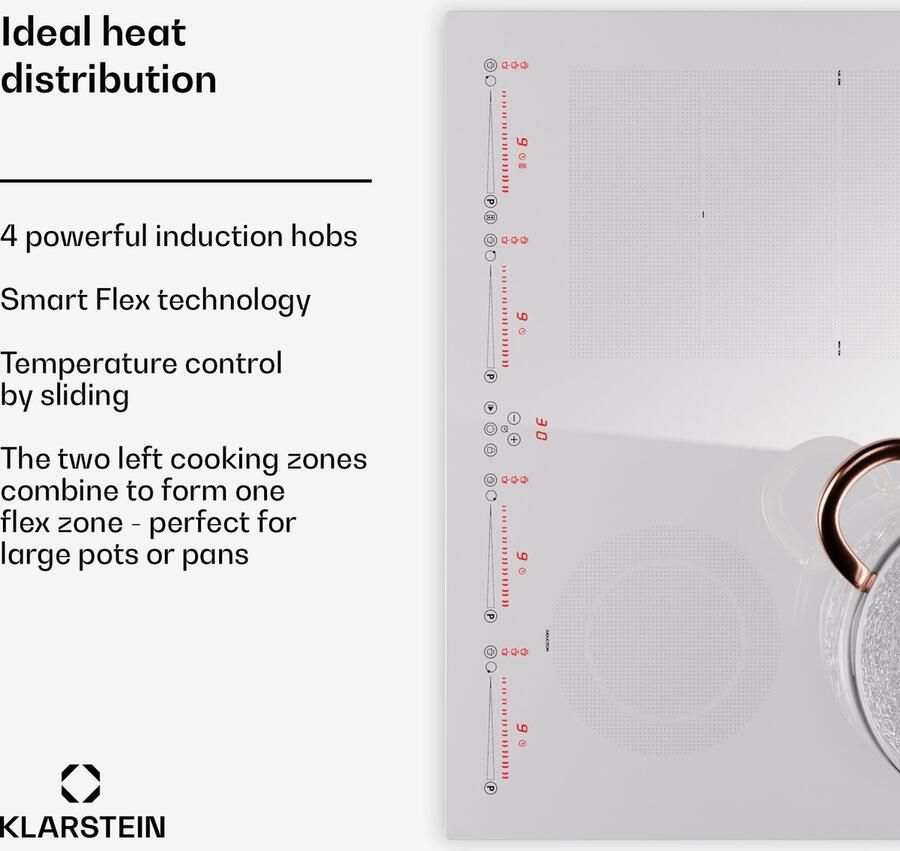 Klarstein Induktionskochfeld 4 Platten Glaskeramik Induktionskochfeld met 4 Kochfelder 7200W Induktionskochfeld 60cm Herd met Touch Control & Überhitzungsschutz Effizientes Glaskeramikkochfeld – geschikt voor thuisfitness en sportschoolgebruik d