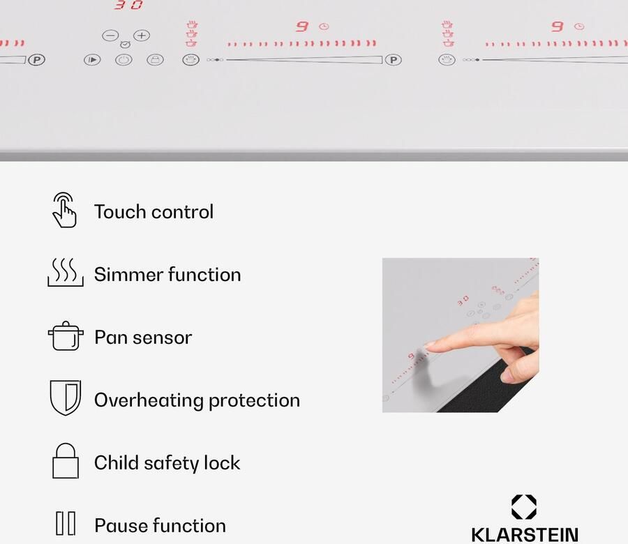 Klarstein Induktionskochfeld 5 Platten 90cm Glaskeramik Induktionskochfeld met 5 Kochfelder 11600W Induktionskochfeld Herd met Touch Control & Überhitzungsschutz Effizientes Glaskeramikkochfeld – geschikt voor thuisfitness en sportschoolgebruik