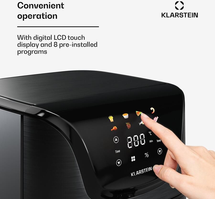 Klarstein AeroVital Deluxe Heteluchtfriteuse – 5 4L airfryer 1700W Touch-display 8 programma's Antiaanbaklaag Cooltouch-behuizing Timer & temperatuurregeling Zwart