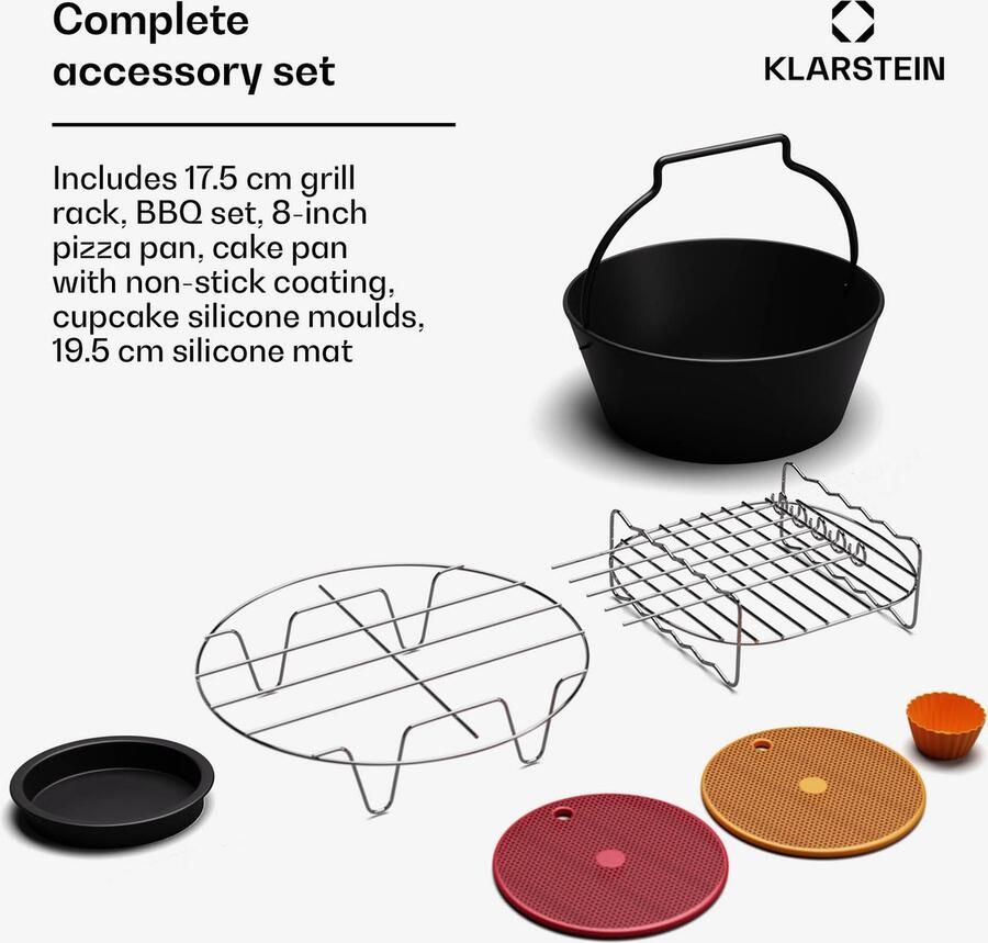 Klarstein AeroVital Deluxe Heteluchtfriteuse accessoires – Grillrooster Bbq-set Pizzapan Bakvorm Siliconenvormen & mat Vaatwasserbestendig Antiaanbak Compatibel met AeroVital modellen