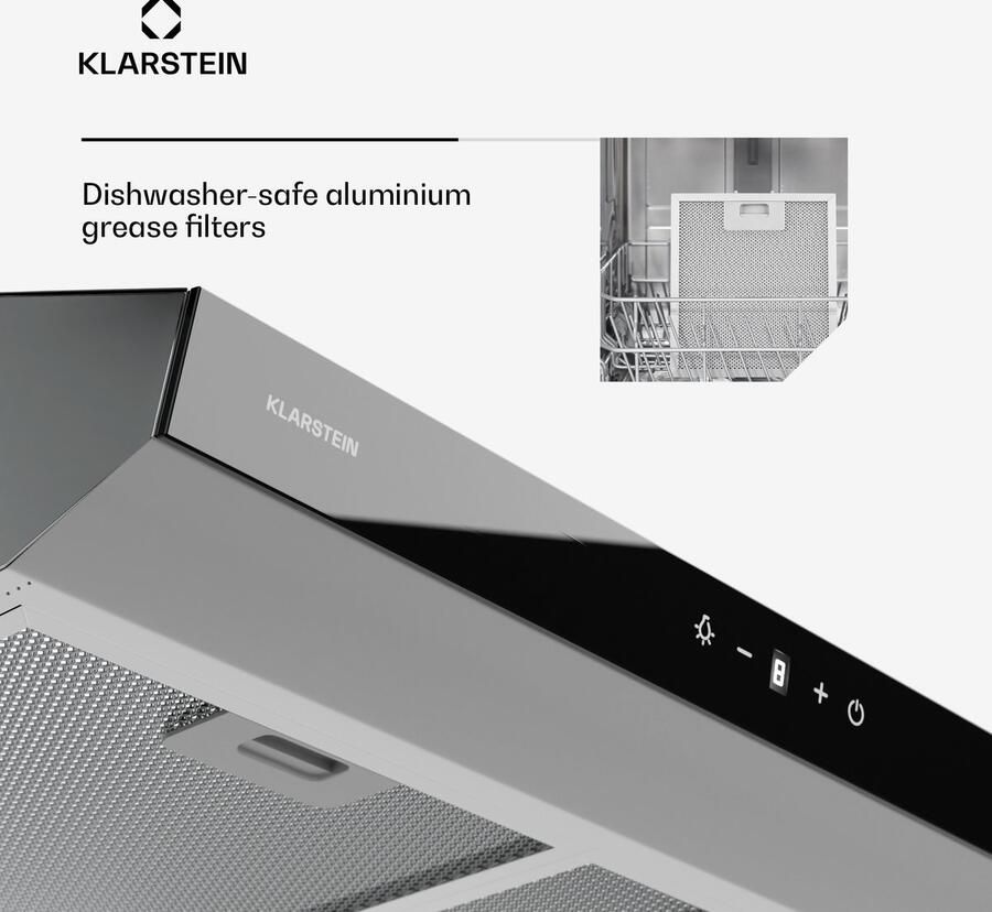 Klarstein Afzuigkap 60 cm afvoerafzuigkap afzuigkap met filter vaatwasmachinebestendig LED-verlichting en touchscreen bedieningspaneel stille afzuigkap met een luchtstroom van 199 m³ u efficiënte roestvrijstalen afzuigkap voor Keuken