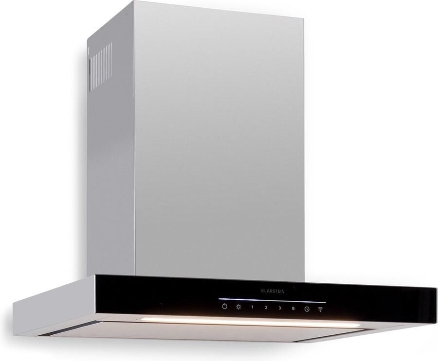 Klarstein Alinea 60 Afzuigkap 60 cm Wifi Wandkap Energielabel A++ Afvoersysteem 500 M³ H Redline Control Digitale Weergave LED Fornuisverlichting Circulatiesysteem: Incl. Actief Koolfilter RVS Zwart
