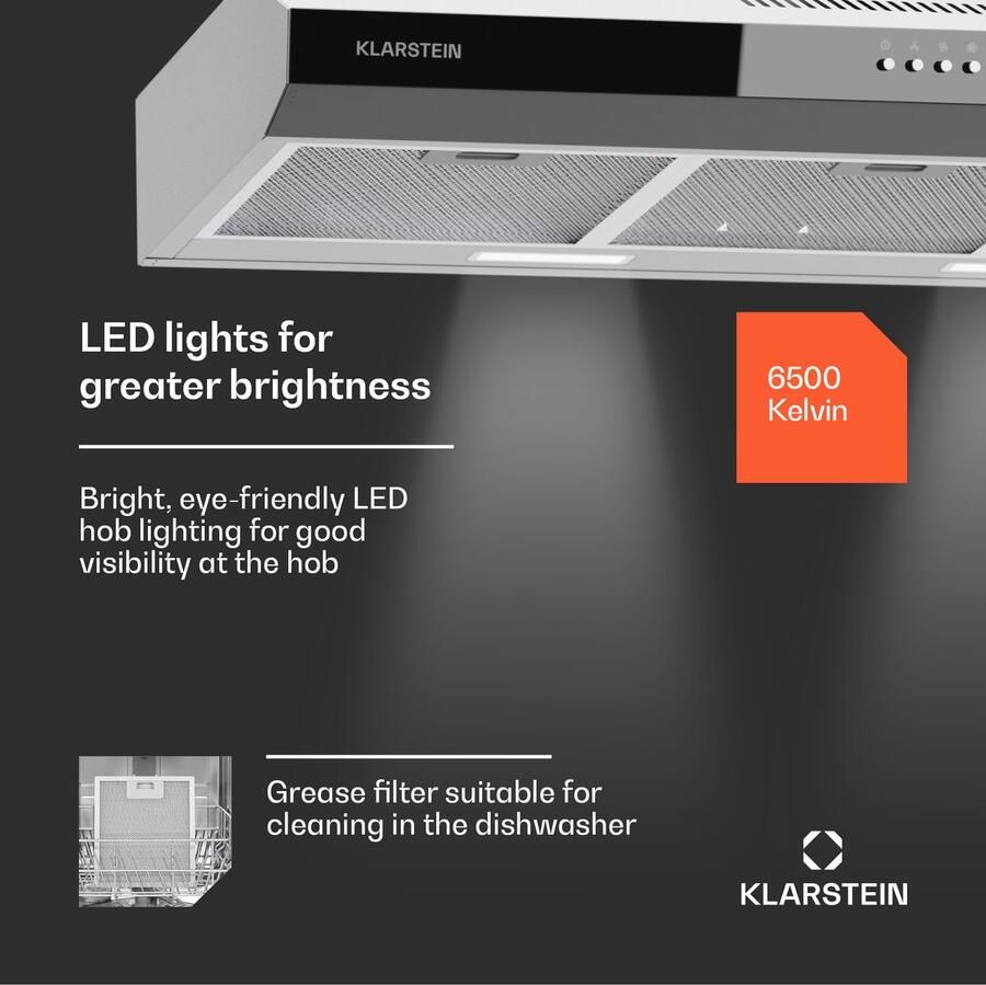 Klarstein afzuigkap 90 cm afzuigkap met afvoersysteem en vaatwasserbestendig filter van aluminium rustige afzuigkap voor afvoersysteem 200 m³ h debiet efficiënte wandkap met leds en touch control voor Keuken Recirculatie Koolstoffilter