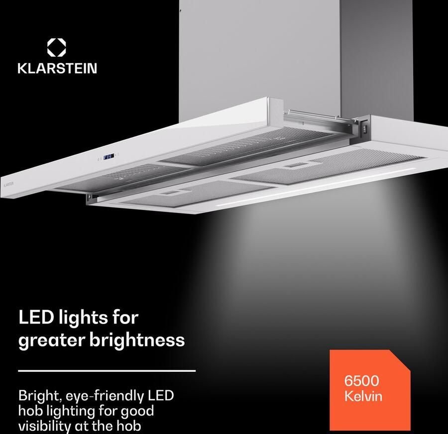 Klarstein afzuigkap 90 cm afzuigkap met afvoersysteem en vaatwasserbestendig filter van aluminium rustige afzuigkap voor afvoersysteem 640 m³ h debiet efficiënte wandkap met leds en touch control