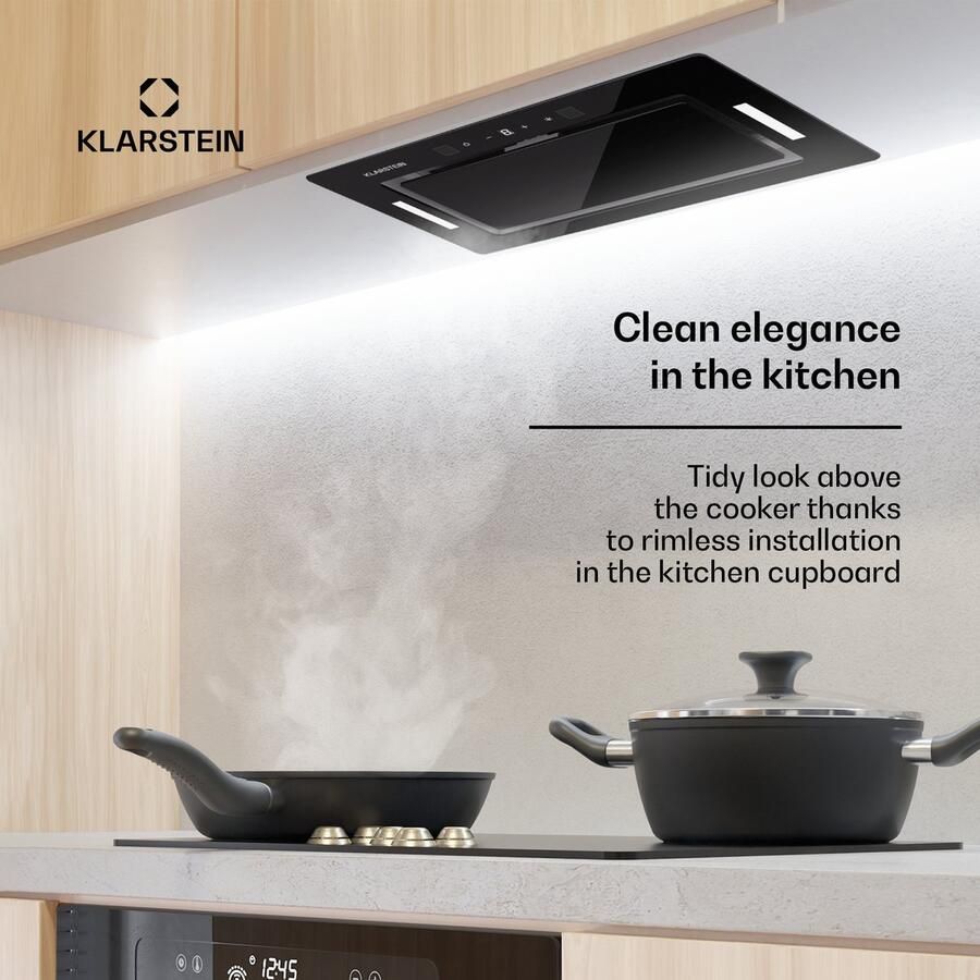 Klarstein afzuigkap afvoer circulatie afzuigkap met filter ledverlichting & touch controlepaneel rustige afzuigkap met 466 m³ h luchtstroom efficiënte rvs afzuigkap 75 cm voor Keuken Inbouw Recirculatie Vetfilter