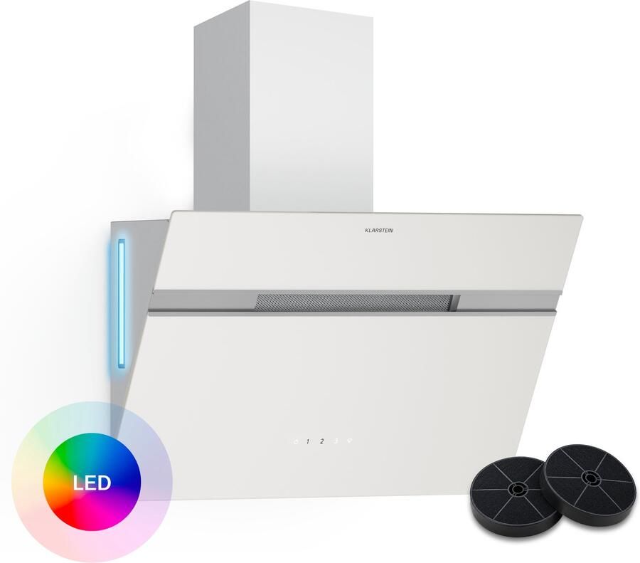 Klarstein Afzuigkap Alina 60cm Afzuigkap 600 m³ h Luchtstroom A-Energie-efficiëntie LED-verlichting Stil 68 dB touchbediening Recirculatieoptie Wit 120 cm voor Keuken Koolstoffilter Energiezuinig Dampkap Wasemkap