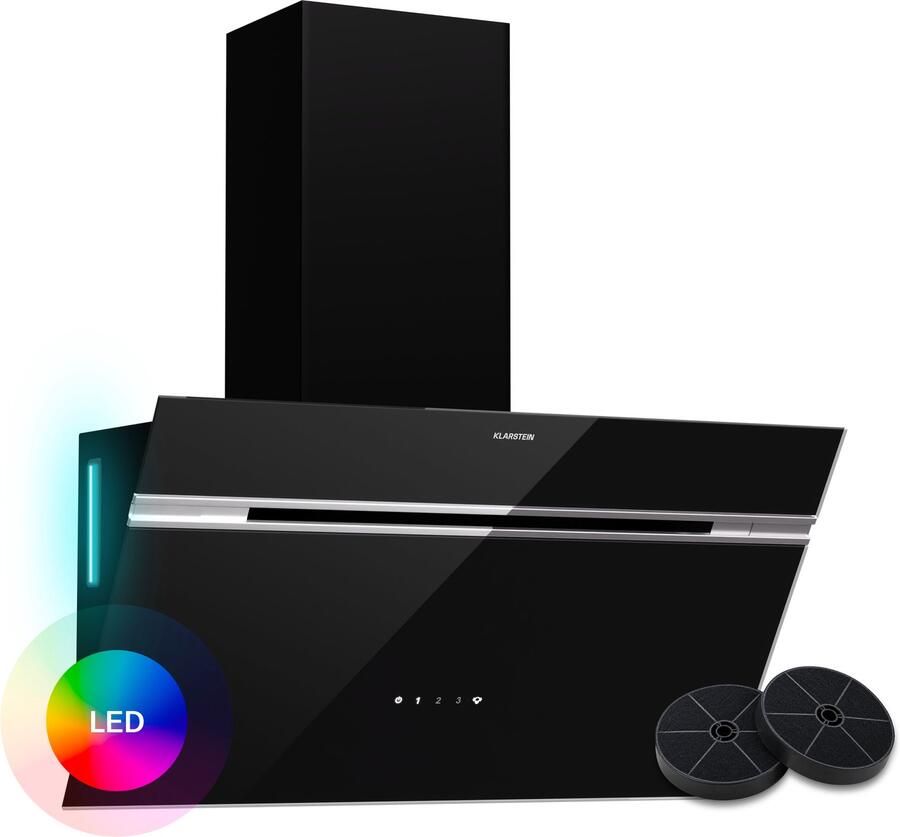 Klarstein Afzuigkap Alina 70cm Afzuigkap 600 m³ h Luchtstroom A-Energie-efficiëntie touchbediening LED-verlichting Stil 68 dB Afvoer & Recirculatie Zwart 120 cm voor Keuken Koolstoffilter Energiezuinig Dampkap Wasemkap
