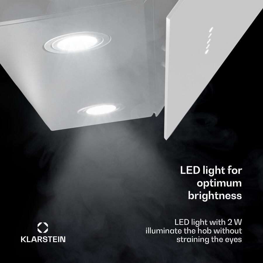 Klarstein Afzuigkap Alina 80cm Afzuigkap 615 m³ h Luchtstroom A-Energie-efficiëntie touchbediening LED-verlichting Stil 69 dB Afvoer & Recirculatie Wit 120 cm voor Keuken Koolstoffilter Energiezuinig Dampkap Wasemkap