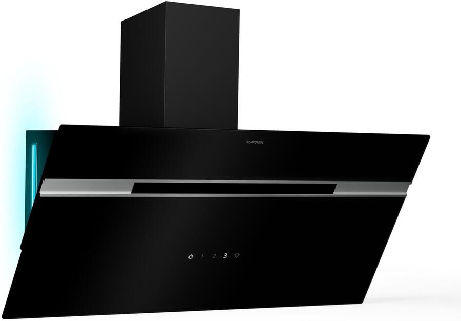 Klarstein Afzuigkap Alina 90 615 m³ u Touchpaneel LED-Achtergrondverlichting Energieklasse A Stil 69 dB Afzuigkap voor Keuken 90 cm Zwart 3 Standen Dampkap Wasemkap Kookplaatafzuiging