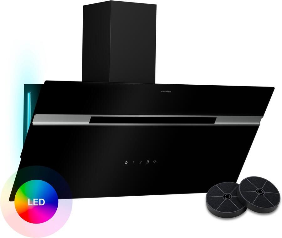 Klarstein Afzuigkap Alina 90 615 m³ u Touchpaneel LED-Achtergrondverlichting Energieklasse A Stil 69 dB Afzuigkap voor Keuken 90 cm Zwart 3 Standen Dampkap Wasemkap Kookplaatafzuiging