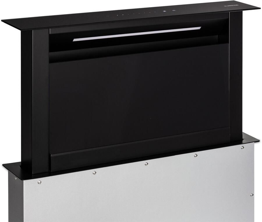 Klarstein Afzuigkap Downdraft 90 cm Uitschuifbare Afvoer Recirculatie Afzuigkap 714 m³ u met Boost-modus 8 modi LED-Verlichting Timer Stil Zonder Afvoerkanaal Zwart 60 cm 576 m³ u voor Keuken Inbouw Afzuiging Vetfilter RVS