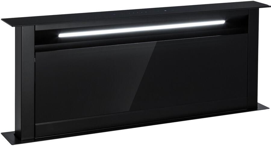 Klarstein Afzuigkap Downdraft 90 cm Uitschuifbare Afvoer Recirculatie Afzuigkap 714 m³ u met Boost-modus 8 modi LED-Verlichting Timer Stil Zonder Afvoerkanaal Zwart 90 cm voor Keuken Inbouw Afzuiging Vetfilter RVS