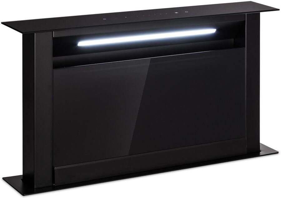 Klarstein Afzuigkap Downdraft 90 cm Uitschuifbare Afvoer Recirculatie Afzuigkap 714 m³ u met Boost-modus 8 modi LED-Verlichting Timer Stil Zonder Afvoerkanaal Zwart 60 cm 576 m³ u voor Keuken Inbouw Afzuiging Vetfilter RVS