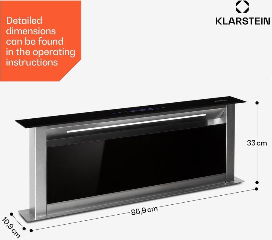 Klarstein Afzuigkap Downdraft Inbouw Uitschuifbare Afzuigkap Stille Afzuigkappen met Filter Afzuigkap 90 cm Recirculatie Afvoer Afzuigkap met 10 Standen Afzuigkap 576 m³ u Luchtstroom Touch Vetfilter RVS Dampkap Wasemkap