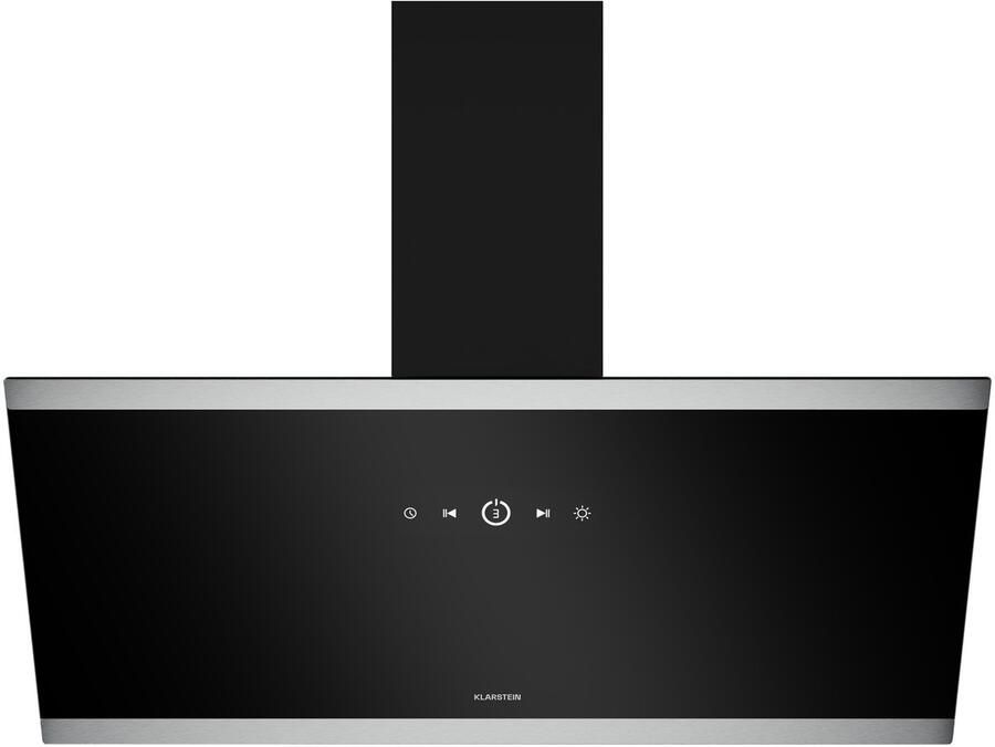 Klarstein Afzuigkap FlashLine – 90 cm Schuine Afzuigkap Touchscreen 524 m³ u A++ Energieklasse LED-Verlichting 34 5 dB Zwart Afvoer- en Recirculatiebedrijf 100W voor Keuken Koolstoffilter Vetfilter Stil Dampkap