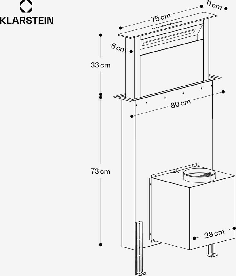 Klarstein Afzuigkap Royal Flush Eco 713 8 m³ h 604 m³ u voor Keuken Inbouw Recirculatie Afzuiging Touch Vetfilter RVS Dampkap Wasemkap Kookplaatafzuiging