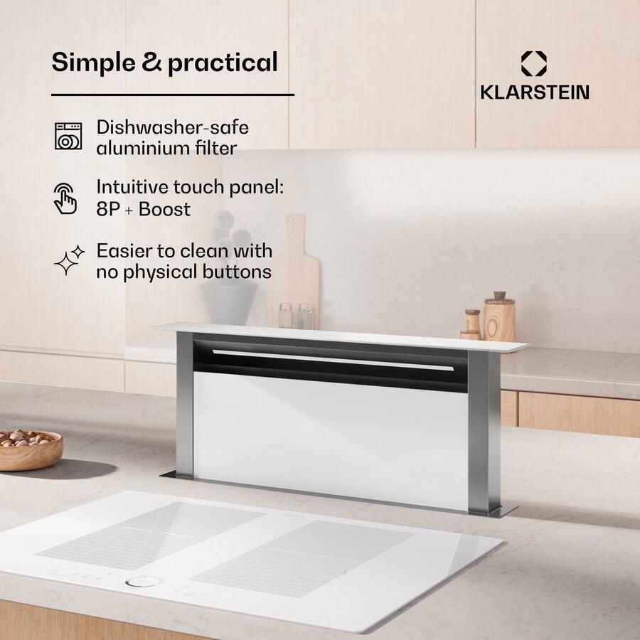 Klarstein Afzuigkap Royal Flush Eco 713 8 m³ h 604 m³ u voor Keuken Inbouw Recirculatie Afzuiging Touch Vetfilter RVS Dampkap Wasemkap Kookplaatafzuiging