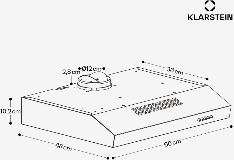 Klarstein Afzuigkap SlimVent voor onder de kast 60 cm ruimtebesparende afzuigkap 178 m³ h luchtstroom energie-efficiëntie A+ geluidsarm 62 dB LED-verlichting koolstoffilter vaatwasmachinebestendige filters zwart 48 cm 33W voor Keuken
