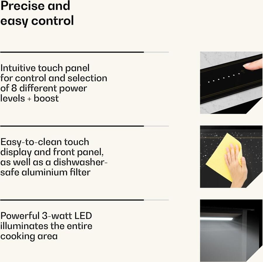 Klarstein Afzuigkap Victoria Downdraft Energieklasse A++ 713 8 m³ u Luchtstroom Superstil 52 dB Touchscreen Vaatwasserbestendige Filters LED-Verlichting Zwart 120W voor Keuken Vetfilter Aluminium Dampkap Wasemkap