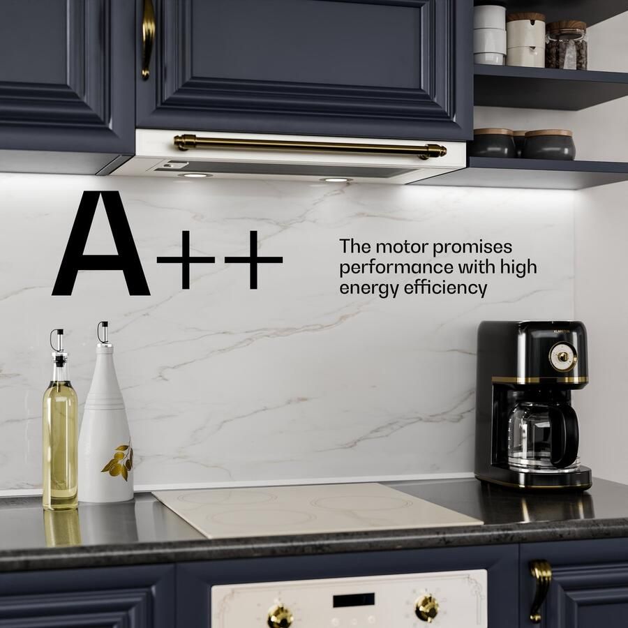 Klarstein Afzuigkap Victoria geïntegreerde 60 cm retro onderbouwkap 358 m³ u luchtstroom energieklasse A++ ledverlichting DC-motor koolstoffilters tuimelschakelaars afzuigventilator voor de keuken crème 54 m³ u voor Keuken - Foto 4