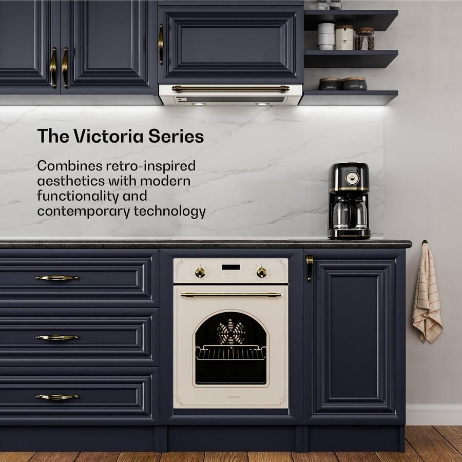 Klarstein Afzuigkap Victoria geïntegreerde 60 cm retro onderbouwkap 358 m³ u luchtstroom energieklasse A+++ ledverlichting DC-motor koolstoffilters tuimelschakelaars afzuigventilator voor de keuken crème 54 m³ u voor Keuken