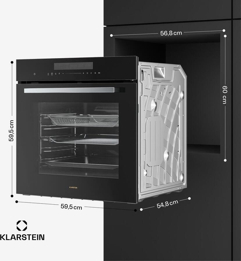 Klarstein Airfryer Airjet inbouwoven 72 liter elektrische oven met -modus 13 kookfuncties touchbediening geëmailleerde binnenkant A++ energieklasse driedubbele beglazing geïntegreerde enkele oven zwart voor Keuken - Foto 3