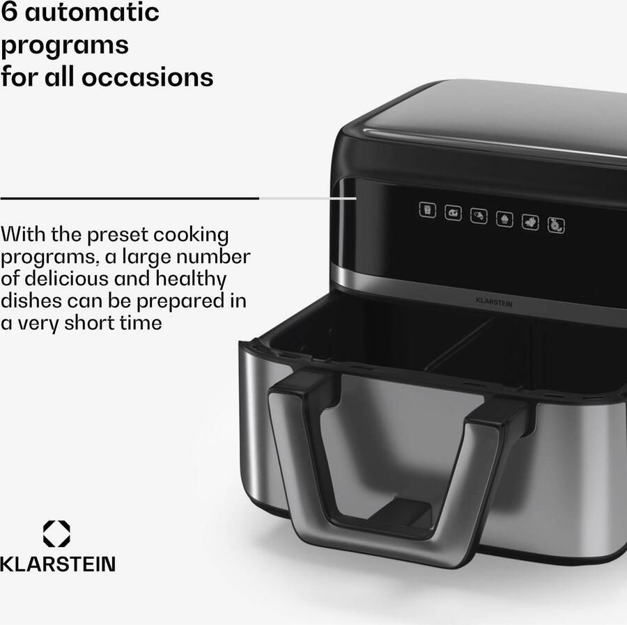 Klarstein Heteluchtfriteuse Airfryer Met 2 Kamers 2850 W 9 Liter Touch bediening Timer Voorverwarmen 6 Modi Grote Heteluchtfriteuse Air Fryer XL Zwart - Foto 2