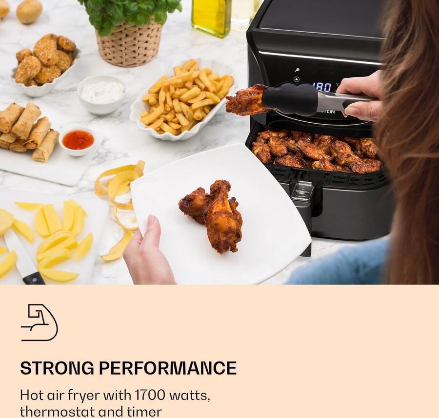 Klarstein airfryer Sparsamer Airfryer Fritteuse hete lucht Fritteuse voor Knusprige Pommes Air Fryer met 1700 Watt XXL Frittierkorb 5 Liter Thermostaat Timer 8 Programme Graphitgrau Heteluchtfriteuse Programma Touch - Foto 2
