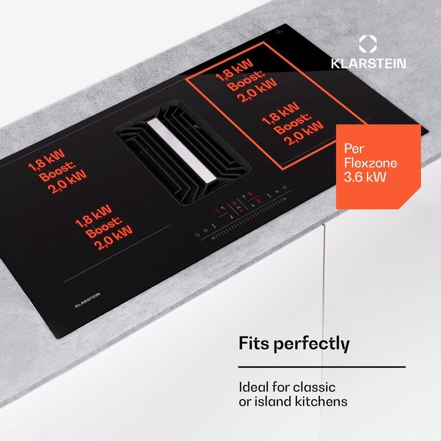 Klarstein Airjet Afzuigkap + Inductiekookplaat 4 Zones 754 M³ H