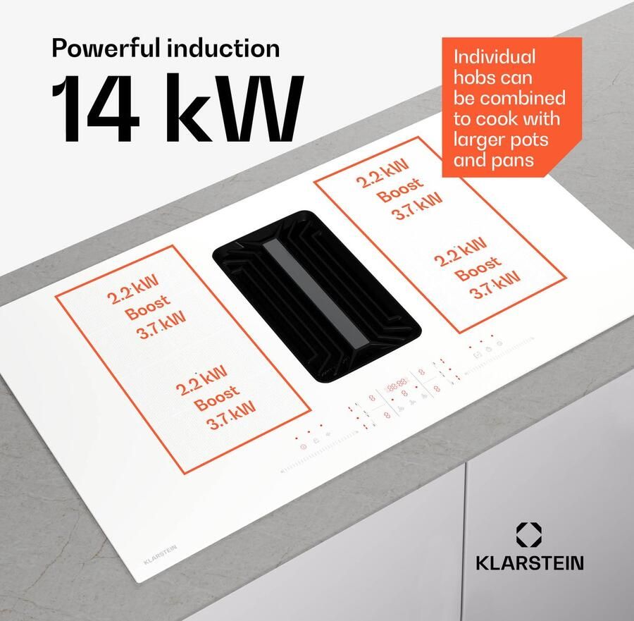 Klarstein AirJet FlexPro Down Air System kookplaat + afzuigkap wit