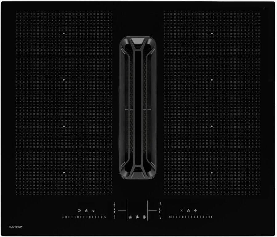 Klarstein AirJet FlexPro Inductiekookplaat met Afzuiging – A+ Energie-efficiëntie 600 m³ u Luchtstroom 14 kW Vermogen 4 Flexzones Stil 52 dB Touchbediening Zwart
