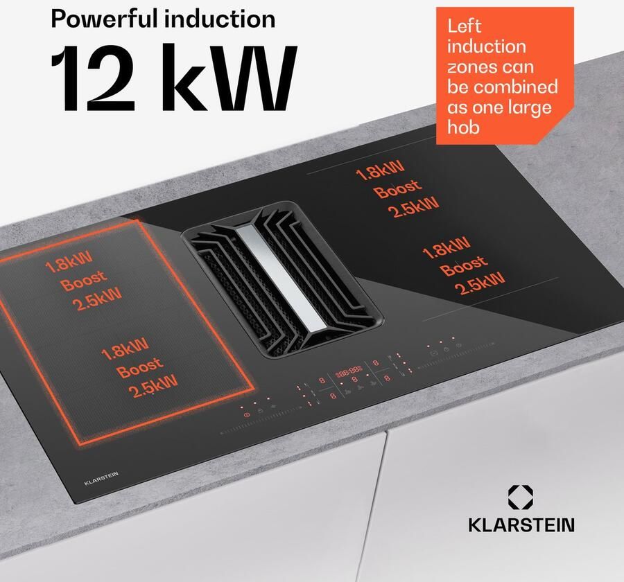 Klarstein AirJet Hybrid Down Air System Inductiekookplaat + afzuigkap