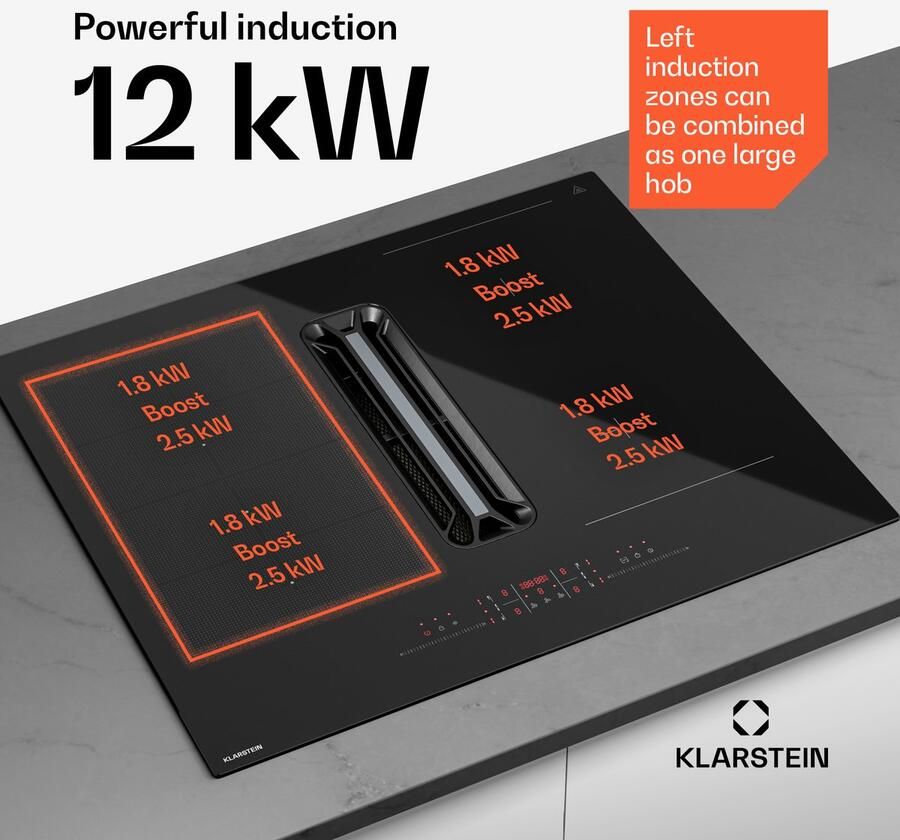 Klarstein AirJet Hybrid Down Air System Inductiekookplaat + afzuigkap