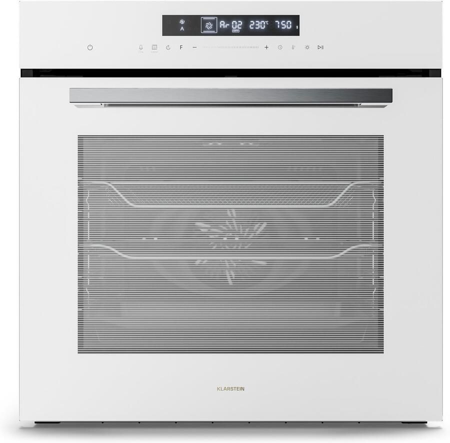 Klarstein Airjet inbouwoven 72 liter elektrische oven met airfryer-modus 13 kookfuncties touchbediening geëmailleerde binnenkant A++ energieklasse driedubbele beglazing geïntegreerde enkele oven wit