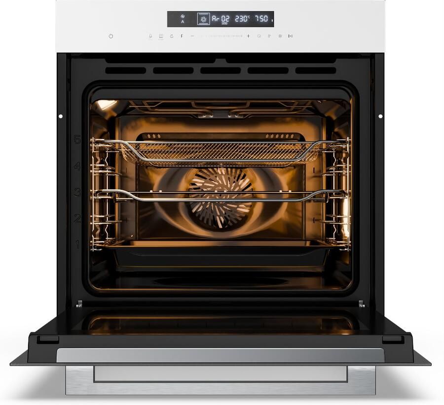 Klarstein Airjet inbouwoven 72 liter elektrische oven met airfryer-modus 13 kookfuncties touchbediening geëmailleerde binnenkant A++ energieklasse driedubbele beglazing geïntegreerde enkele oven wit