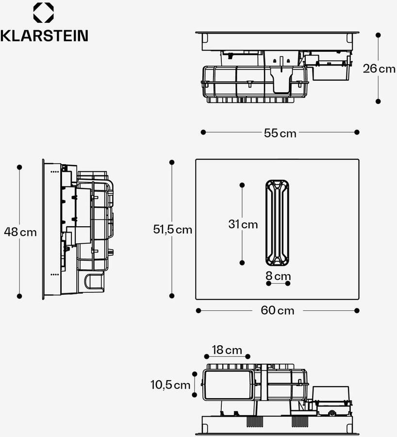 Klarstein AirJet Induktionskochfeld Mit Dunstabzug 12 kW Boost 600 m³ h A+ Effizienz 9 Stufen Leise 52 dB Touch Bedienfeld Bridge Connect Aluminiumfilter Schwarz – geschikt voor thuisfitness en sportschoolgebruik duurzame constructie eenvou - Foto 3