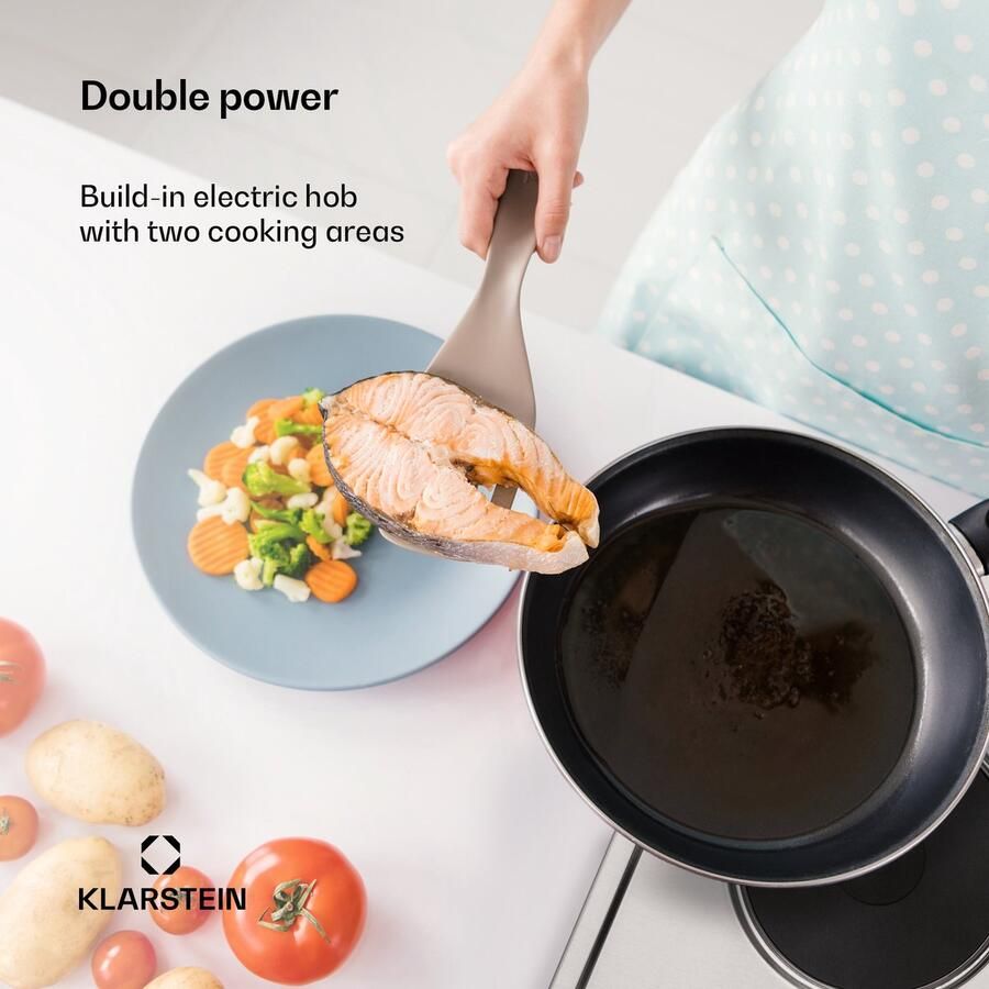 Klarstein Appetito Domino Inbouw Elektrische Kookplaat Twee Kookplaten :1000 En 2000 Watt Dubbele Power 6 Standen Roestvrij Stalen Oppervlak Eenvoudige Bediening LED-Controlelampje Eenvoudige Bediening Met Draaiknoppen Zilver