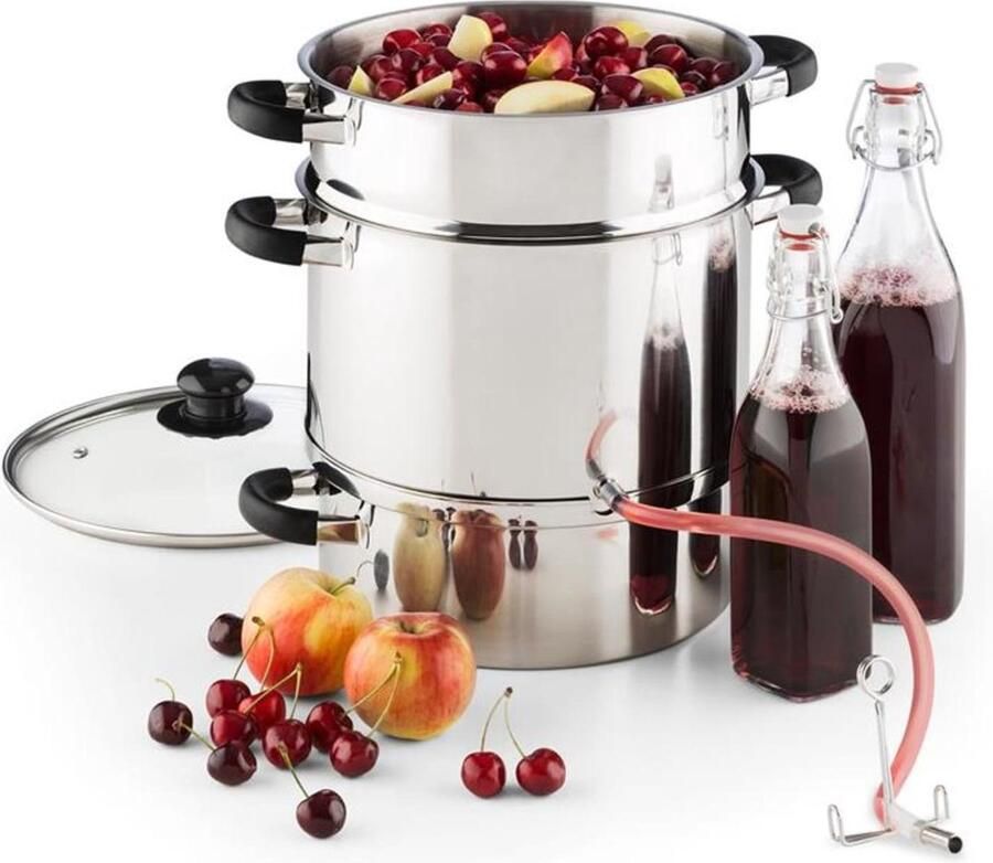 Klarstein Applebee Elektrische stoomvruchtensapcentrifuge roestvrijstalen vruchtensapcentrifuge verwarmingselement van 1500 W geïntegreerd 1500 W inhoud 8 l Ø 25 cm Cool-Touch-handgrepen incl. accessoires zilver
