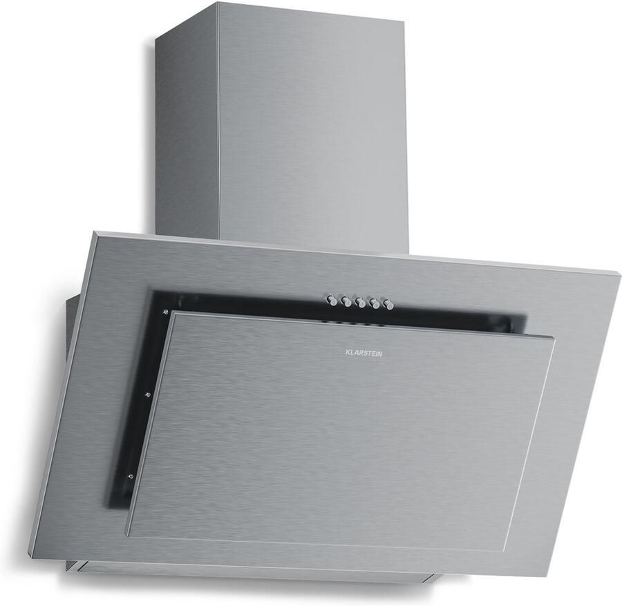 Klarstein Athena schuine afzuigkap 60 cm 404 m³ u luchtstroom A+++ energieklasse ledverlichting 3 snelheden stil recirculatie en afzuiging drukknoppen koolstoffilter roestvrij staal