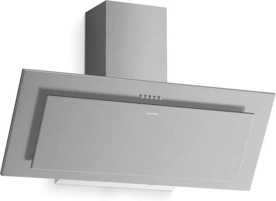 Klarstein Athena schuine afzuigkap 90 cm 404 m³ u luchtstroom A+++ energie ledverlichting 3 snelheden stil recirculatie en afzuiging vaatwasmachinebestendig filter moderne afzuigkap roestvrij staal
